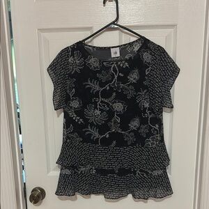 CAbi Black and White Ruffled Tiered Blouse